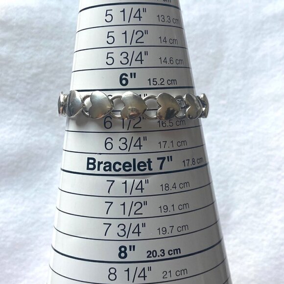 Solid Sterling Silver 925 Stacking Heart Link Toggle Clasp Bracelet Sz 6.5" 20g - Picture 9 of 16